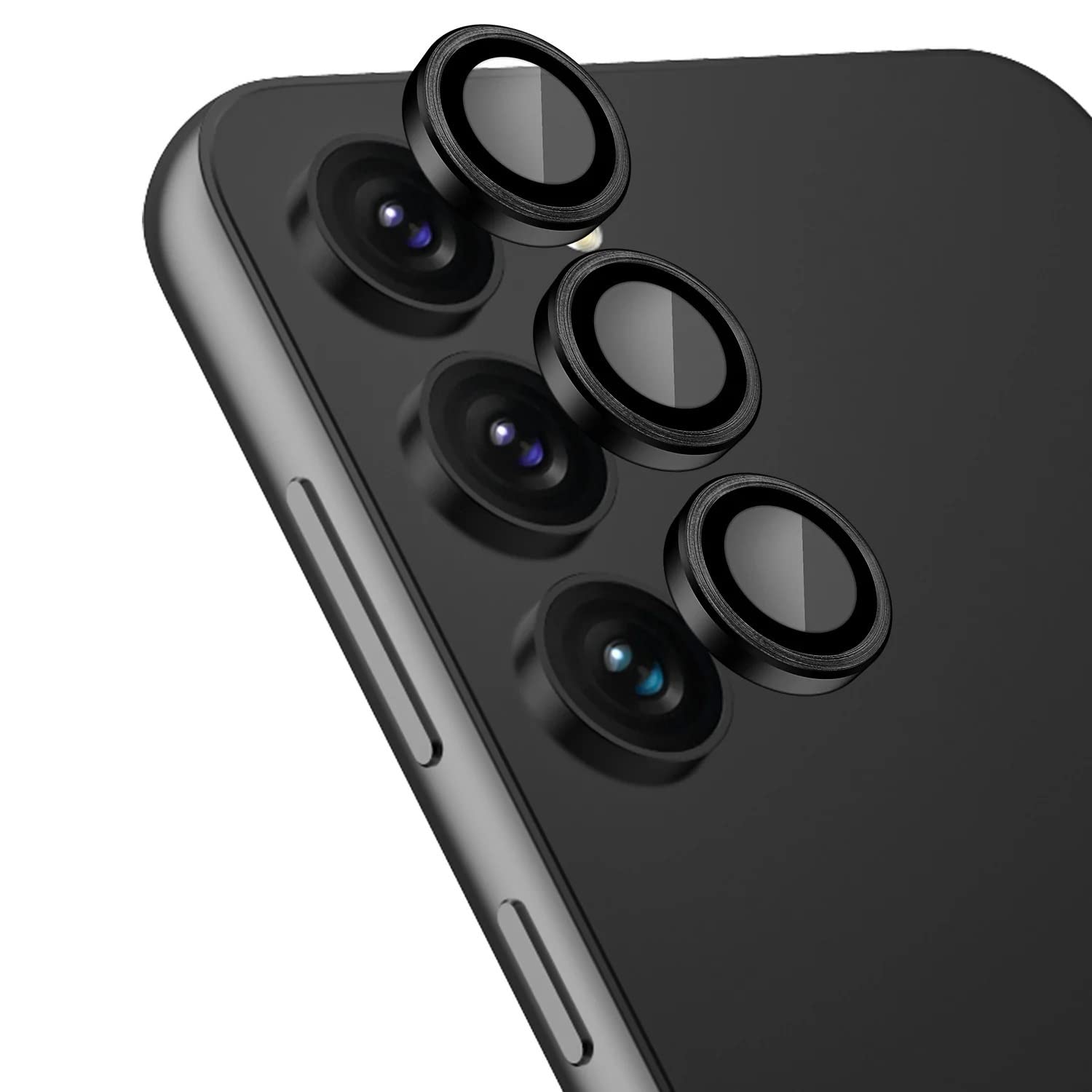 Samsung Galaxy S23 Camera Lens Protector, 9H Tempered Glass Camera Cover Screen Protector Metal Individual Ring for Samsung Galaxy S23 / Galaxy S23 Plus [Installation Tray] (Black)