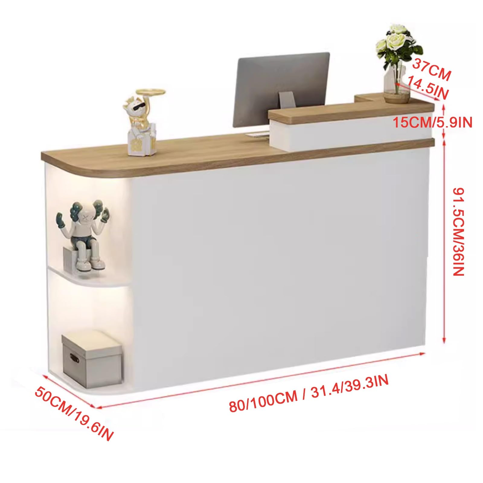 Bancone reception/cassa a forma di L, moderno bancone front-end per ufficio/attività commerciale, con spazio di archiviazione sicuro C1, L-39,3x19,6x41,7 pollici