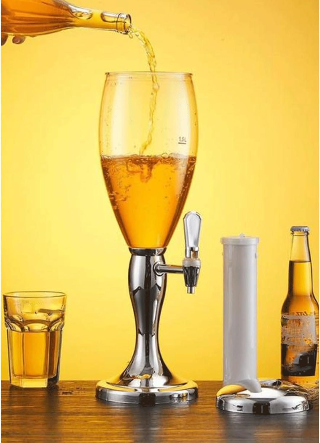 Dispensador Torre de cerveza grande con carámbanos y luces, dispensador de cerveza transparente, dispensador de bebidas/cerveza/licor/bebidas frías, contenedor de cerveza Cerveza