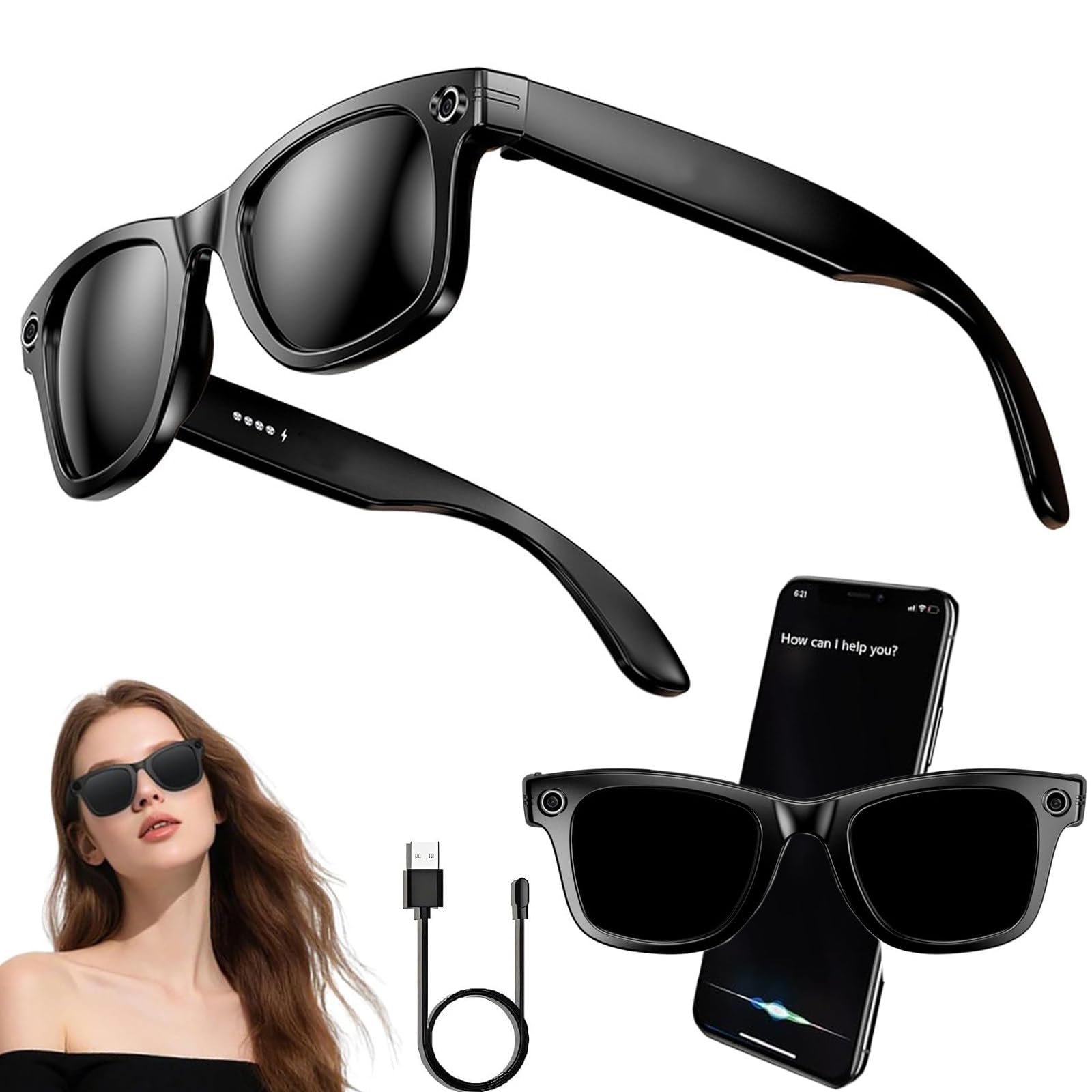 Occhiali Intelligenti Ai - con Fotocamera da 8 MP, Traduzione Ai in Tempo Reale (144 Lingue), Acquisizione Foto/Video WiFi, Microfono Integrato, Assistente Vocale, per Uomini E Donne A