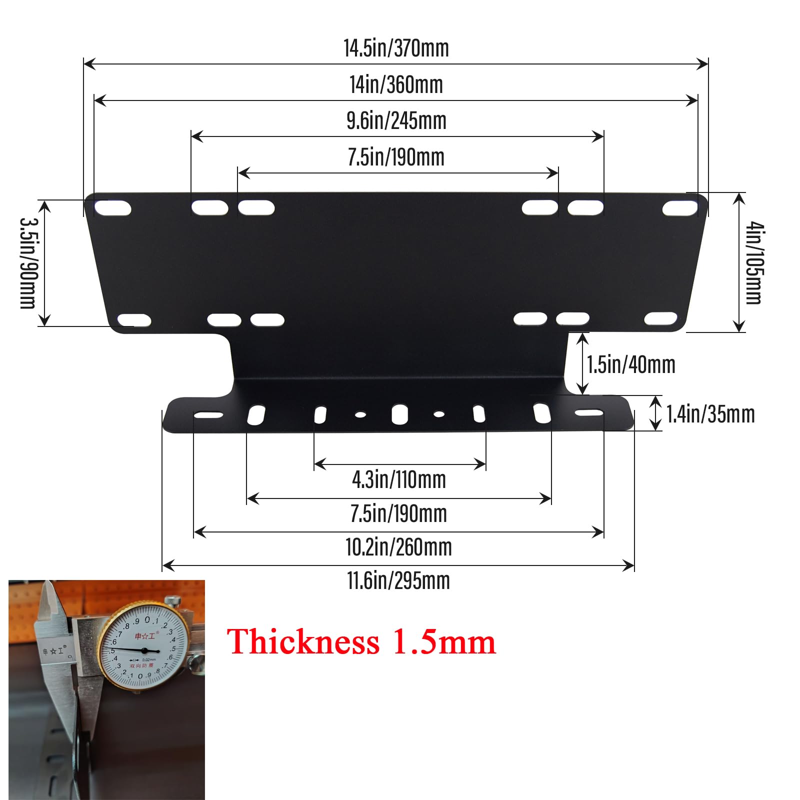 RIGIDON 15 pouces Support de plaque d'immatriculation voiture, Universel Aluminium Support de barre d'éclairage led, feux de travaille support de Fixation de Plaque D'immatriculation pour Offroad 4x4
