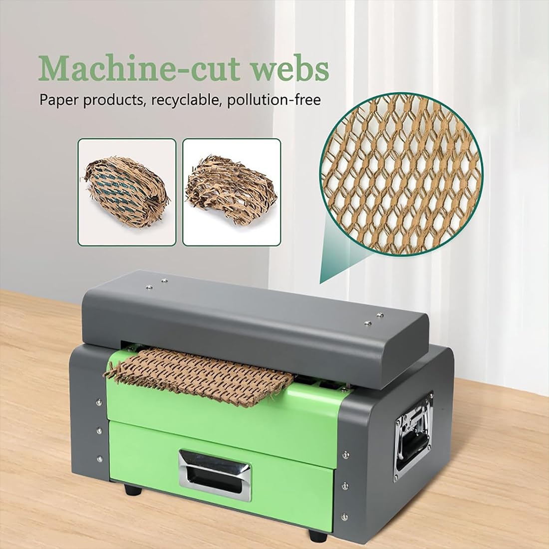 Hersteller von Waben-Packpapier,Schneidmaschine zur Aufweitung von Wellpappkartons,Altpappenschredder–Umwandlung von Kartonagen in Verpackungsmaterial,Schneidgeschwindigkeit 3 m/min cut325mm