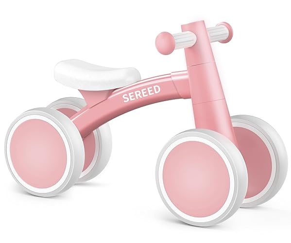 SEREED Baby Balance Bike for 1 Year Old Boys Girls 12-24 Month Toddler Balance Bike, 4 Wheels Toddler First Bike, First Birthday Gifts - Pink New