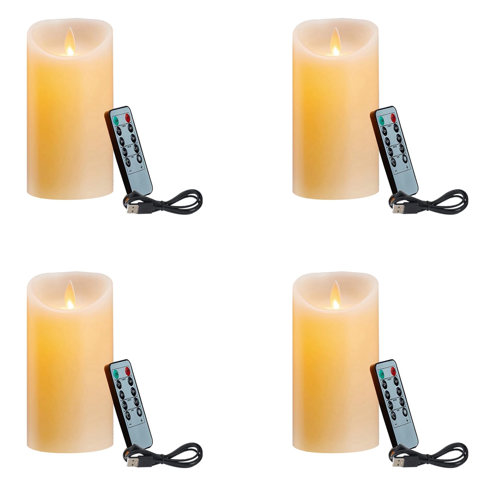 Hndhbfgrt 4X LED Candles, Flickering Flameless Candles, Rechargeable Candle, Real Wax Candles with Remote Control,10cm A