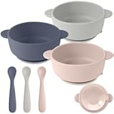 Silicone Baby Feeding Set, 3 Pack Baby Bowls with Suction and 3 Pack Baby Spoons for Babies Toddlers Kids, BPA Free, Baby Utensils Feeding Supplies, Microwave and Dishwasher Safe