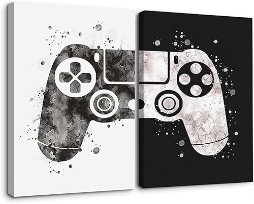 LUHDFYS Pósteres de gamepad para decoración de habitación de niños, con temática de videojuegos, lienzo en blanco y negro, arte de pared para