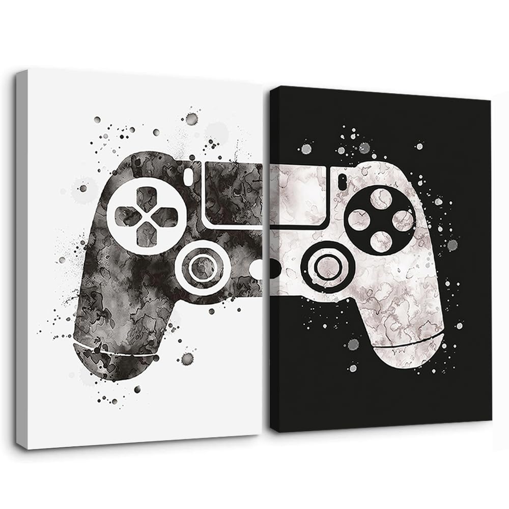 Póster de gamepad para pared, lienzo para niños, decoración de sala de juegos, póster de pared con temática de videojuegos, lienzo para pared de videojuegos en blanco y negro, arte de pared para