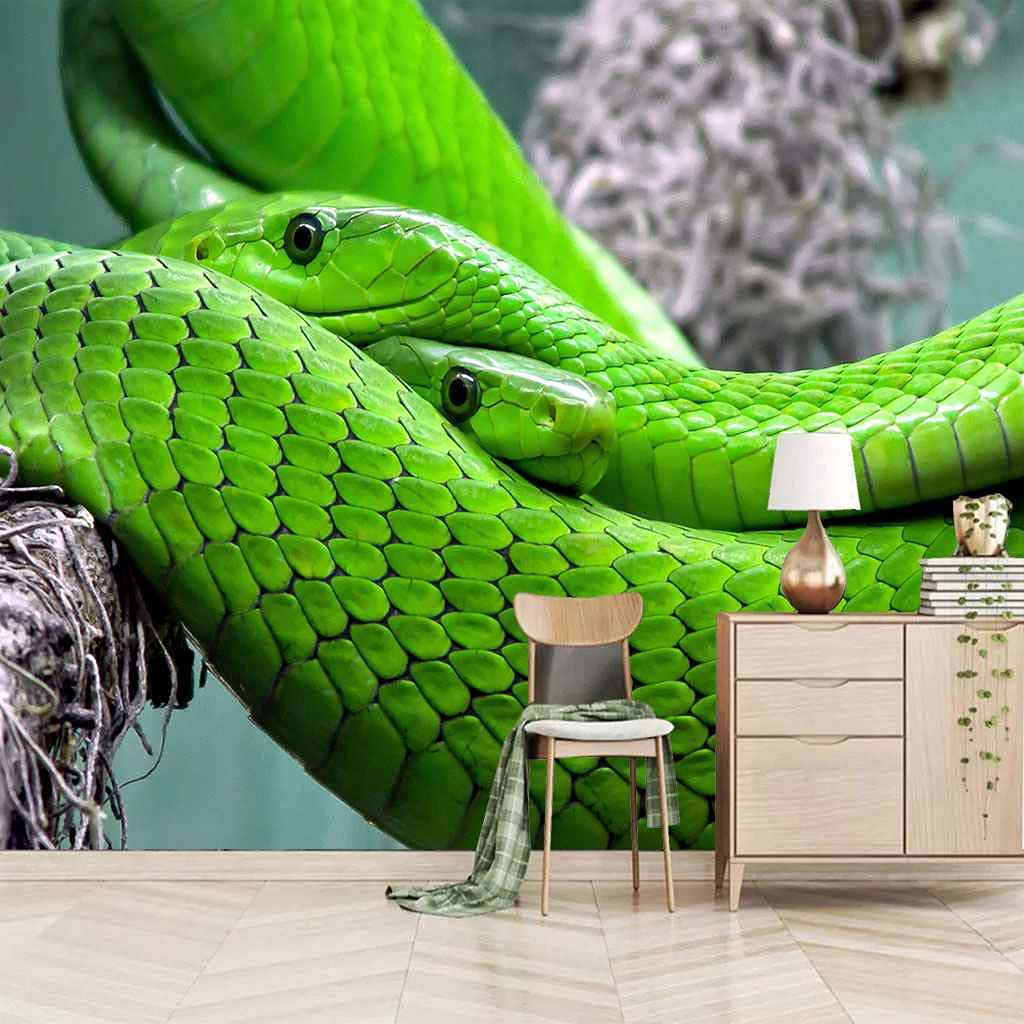 Papier Peint Photo 3D Serpent Vert 400x280 cm Poster Mural Toile Auto-adhésif Salon