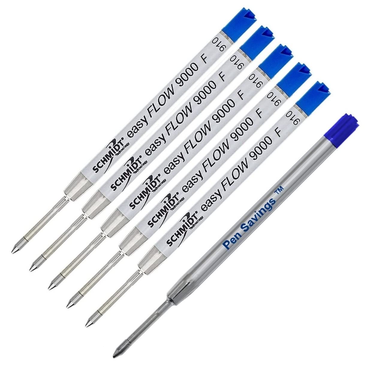 Combo Pack, 5 Schmidt Easy Flow 9000 Fine Point Pen Refills Compatible With Parker Ballpoint Pens, 1 Standard Ink Refill (Blue)