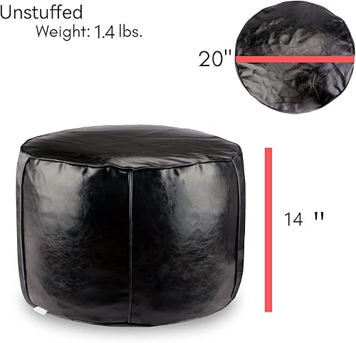 Miniatura 3 de Puf otomano hecho a mano de piel sintética sin relleno, solución de almacenamiento y asiento de suelo, taburete redondo de 14 x 20 pulgadas,