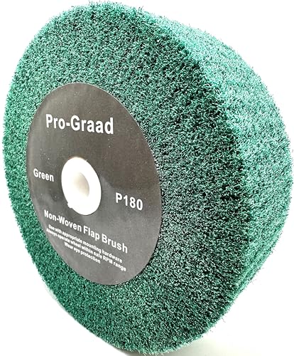 Image of 6 inch x 2 inch Green 180 Grit Non-Woven Bench Grinder Polishing Burnishing Satin Finishing Flap Brush Wheel for Aluminum Copper Metal Golf Club Refurbishing, Compatible for 1 /2 inch, 5 /8 inch, 3 /4 inch Arbor