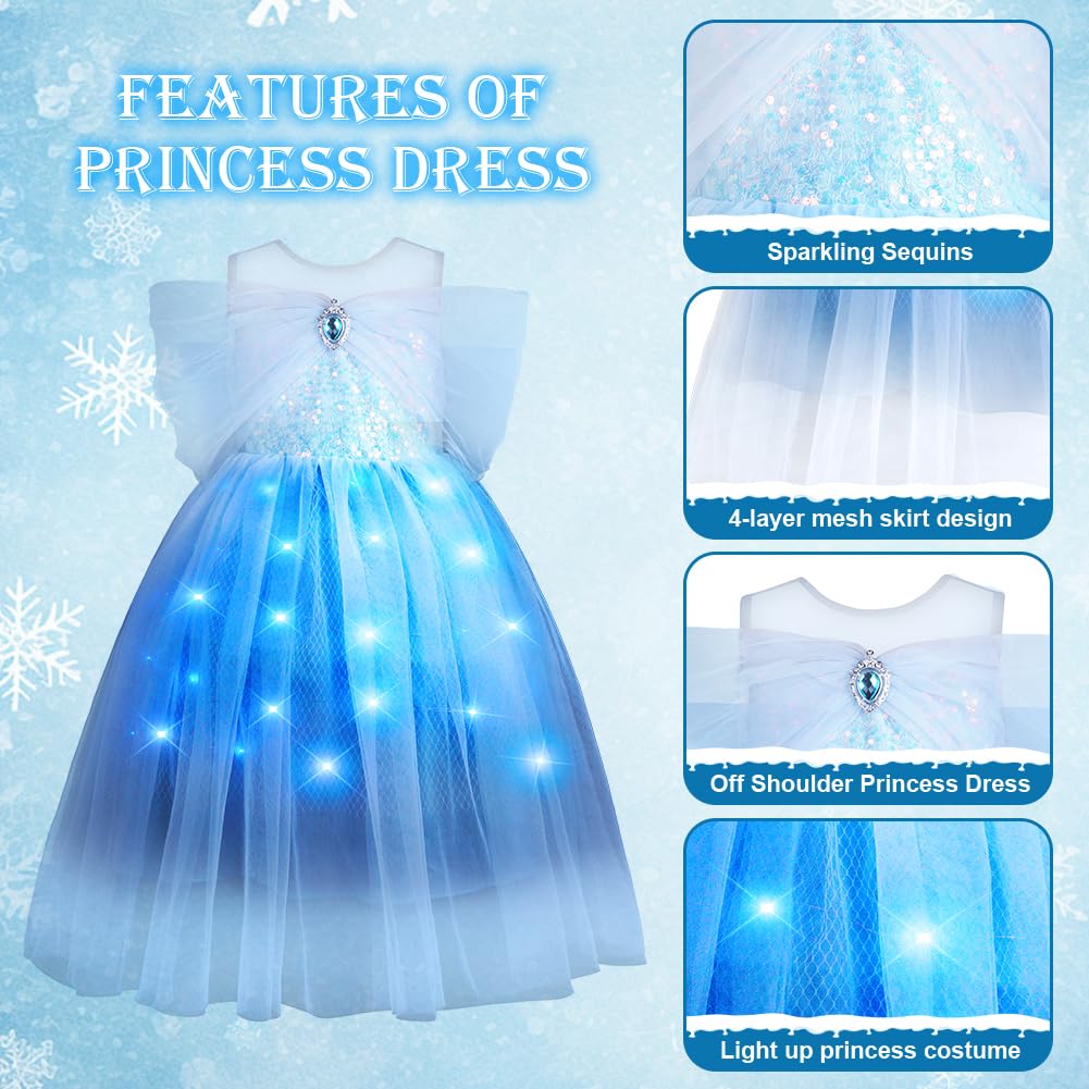 ABOHU Princess Costume for Girls Light Up Princess Dress Up for Girls Age 3-8 Years, with Magic Wand & Crown - Image 4