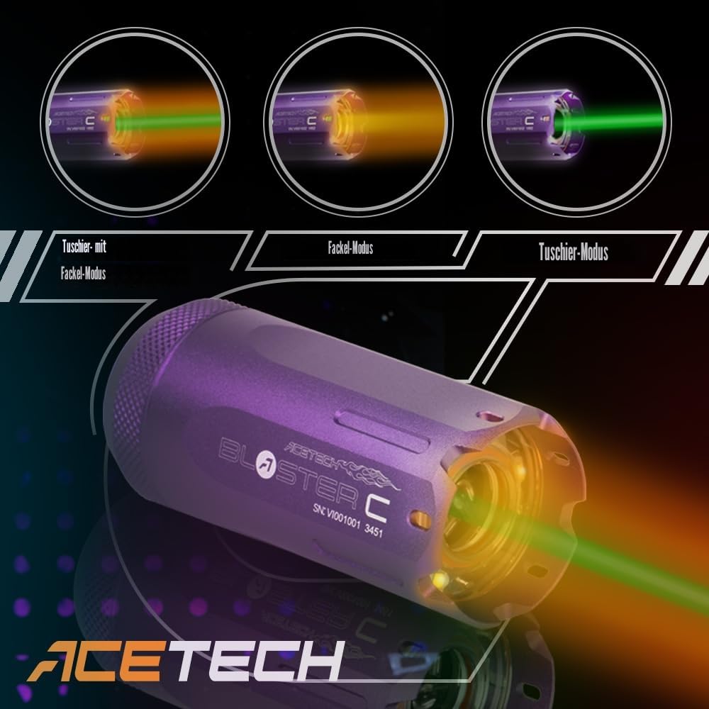 ACETECH Tracer Blaster C Einheit für Airsoft-Spiel, MuzzleFlash, mit Gewinde M14 CCW oder M11 CW, anwendbar auf grüne Tracer-Kugeln