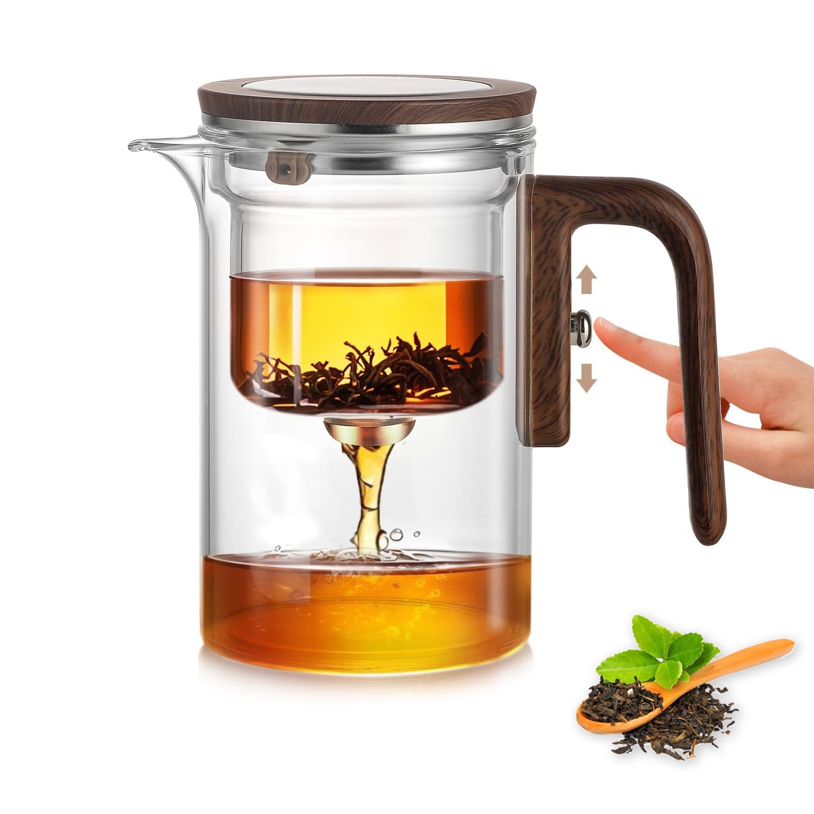 Tetera de Cristal con Separación de Agua – 600 ML, Enchantipot Magic Tea Pot para Hojas Sueltas, Vidrio de Borosilicato, Desmontable/Fácil de Limpiar, Tetera Mágica para el Hogar y la Oficina