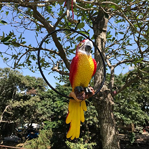 Bsirzam Hanging Parrot Statue Sculpture On Metal Round Ring Decor For Patio Garden Lawn And Nature Lovers Tropical Bird Collectors By Gifts, 10 Inches Long Yellow #TOP5