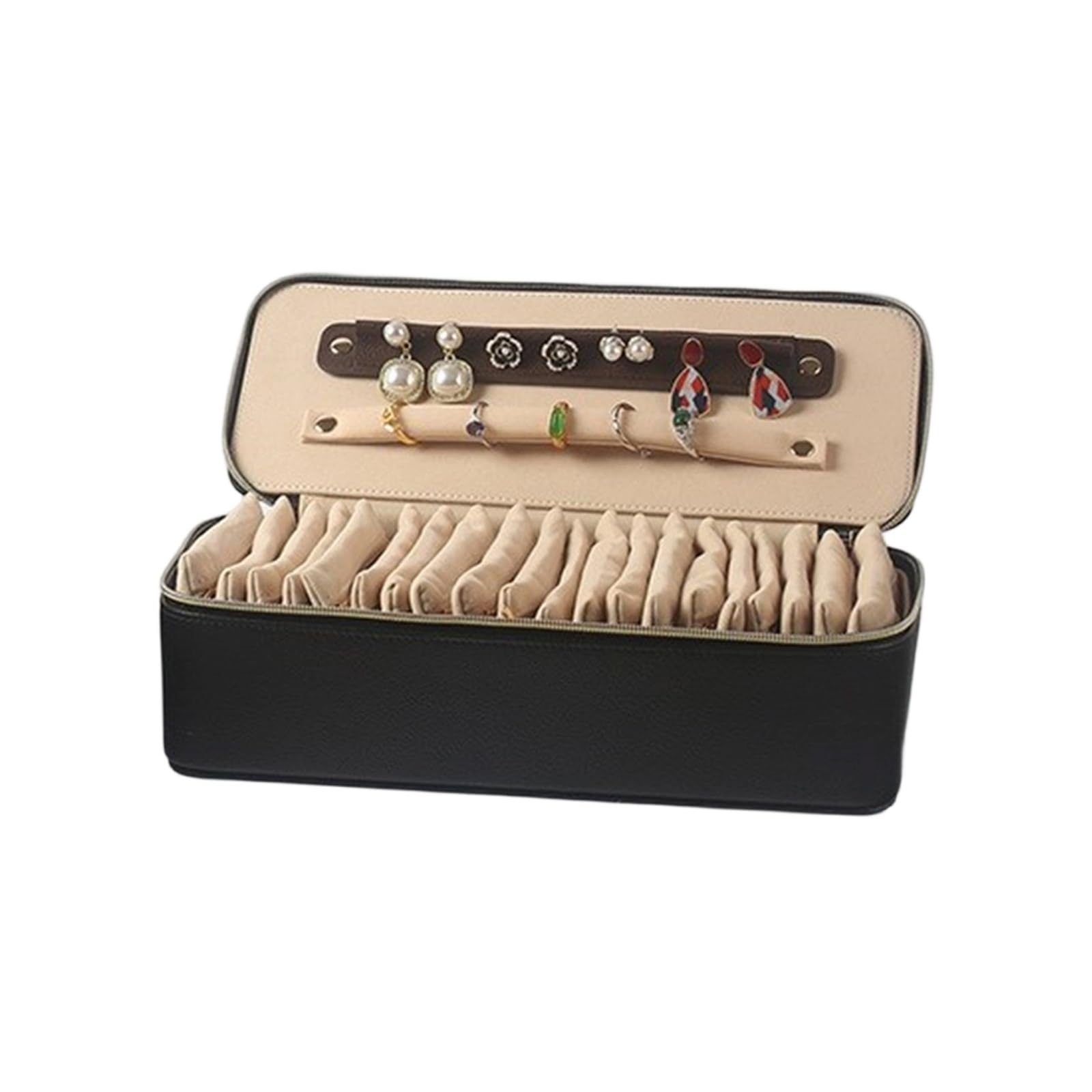 Schmuckschatulle mit mehreren Fächern, reisefreundliches Design, 20 Taschen, PU Materialien, Organizer für Ohrringe, Halsketten, sichere Schließung, Aufbewahrungslösung, PU Schmuck Aufbewahrungsbox