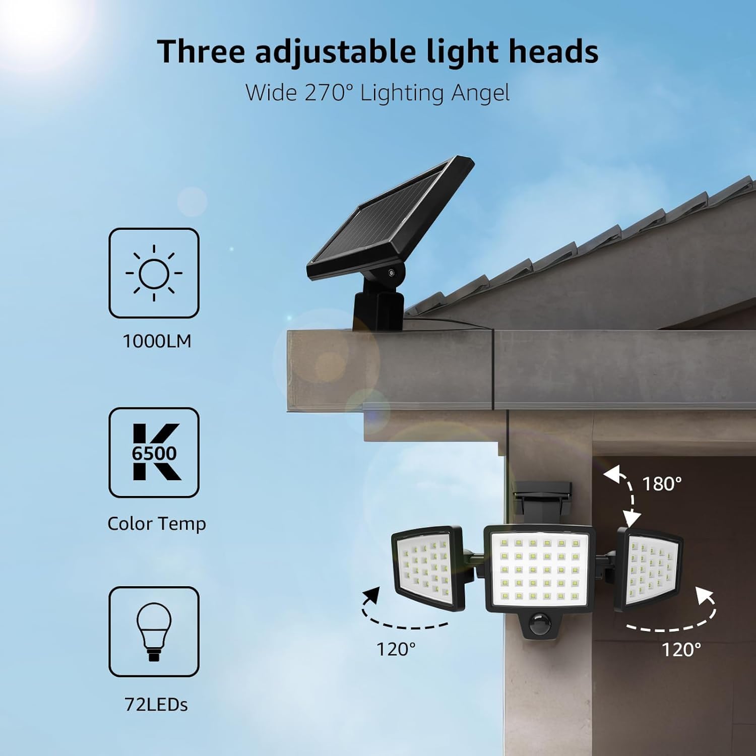 Lepro Solarlampen für Außen mit Bewegungsmelder, 1000LM IP65 Solarleuchte Aussen mit Separatem Solarmodul & 3 Verstellbarer Kopf, Solar Außenleuchte Wandleuchte 270 ° Winkel Außenlampe