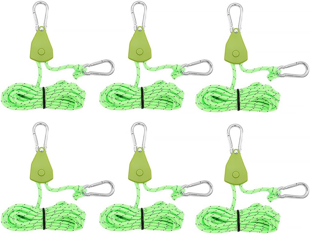 6 Pack Adjustable Heavy Duty Rope Hanger,Rope Clip Hanger,1/8 Inch 13.12 FT Adjustable Lifting Pulley Lanyard for Camping Tents,Flower Pots,Ventilation Equipment,Hanging Lighting Fixtures