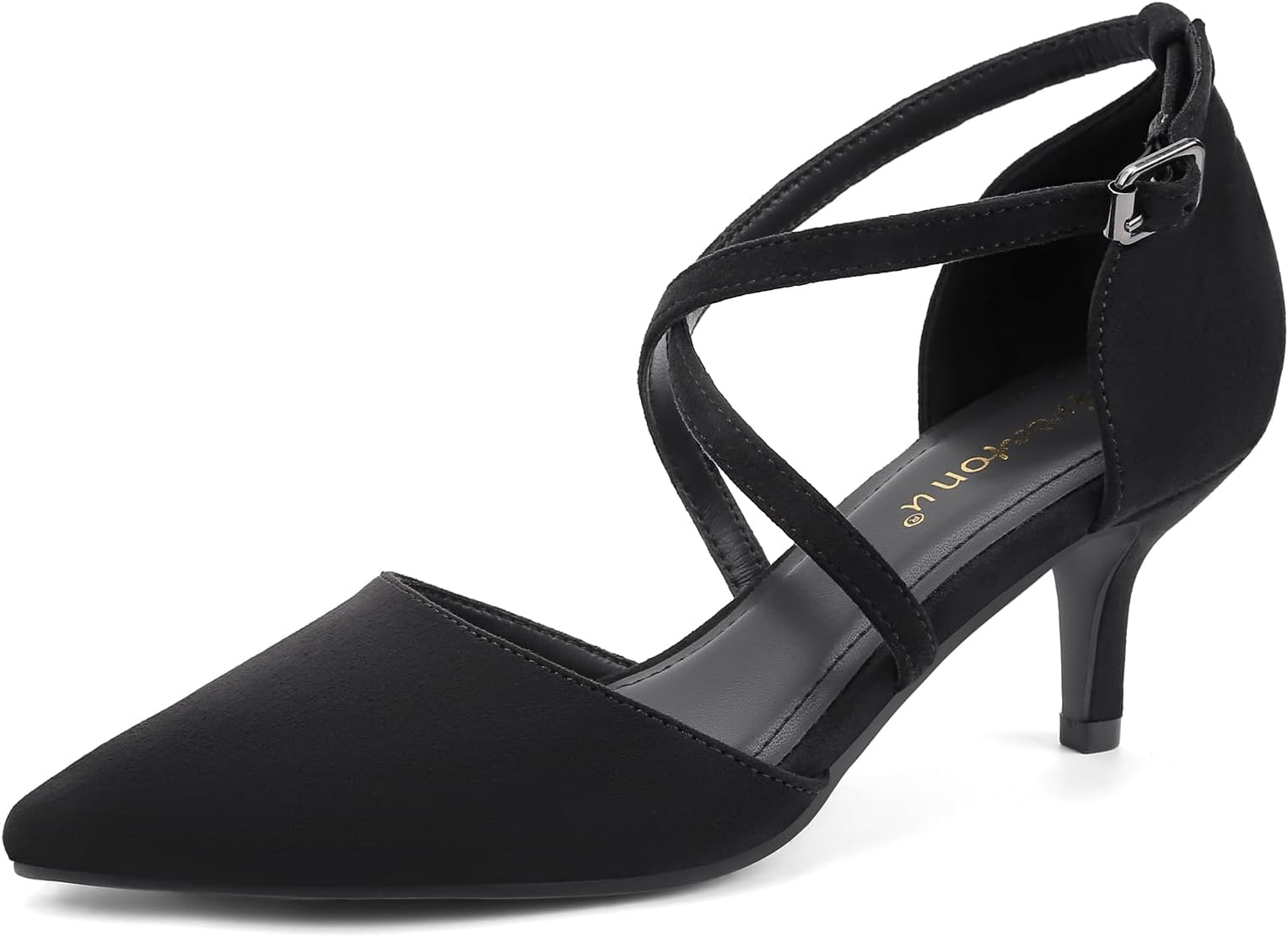 GreatonuWomens Court Shoes Pointed Toe Kitten Mid Low Heel Sandals Ladies Ankle Strap Pumps