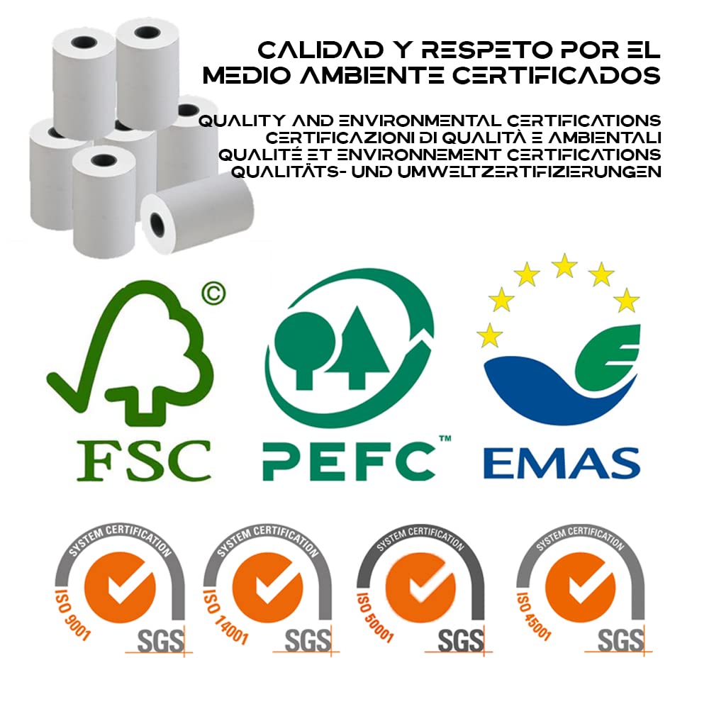 TOROTECH Rollos de Papel Térmico Blanco para Datáfonos 57x35x12mm - 18 Rollos -Ecológicos Sin BPA - Bobinas para Tickets Terminales Tarjetas Crédito Rodillos Impresora POS Alta Durabilidad (18)