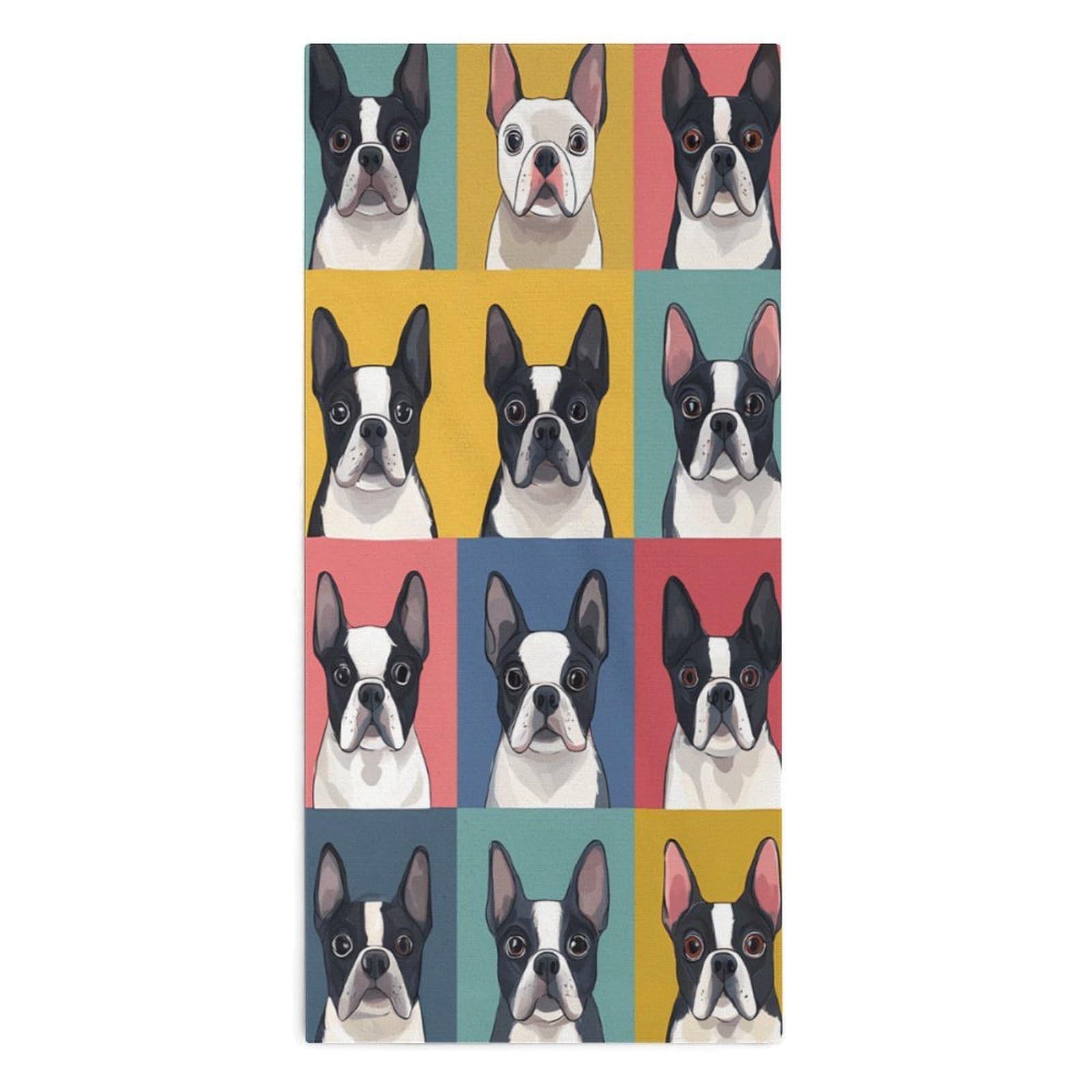 TXFBTRFSA Boston Terrier Puppies Hand Towels for Adult Face Towel Bath Beach Swim Accessories