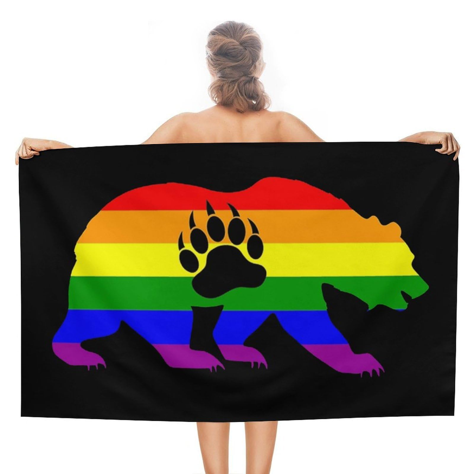 Nclqvjxzkhw Women's Style Gay Bear Prides Lgbt Flag Bear Paw Beach Towel For Adults Lightweight Bath Towels Swim Travel Gym Sports 130×80Cm