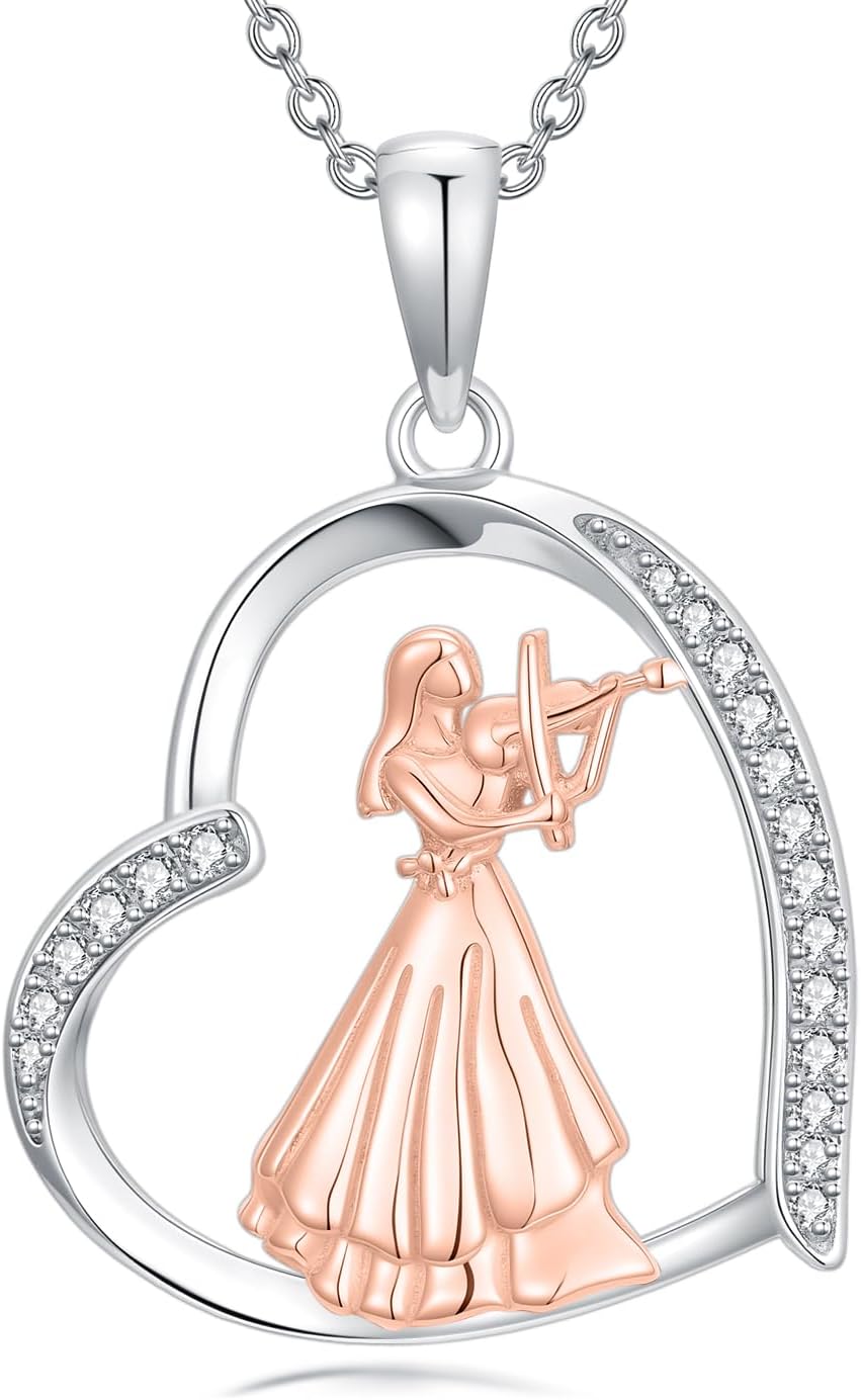 Cargari Violin/Piano/Flute/Cello/Ballet Necklace for Women 925 Sterling Silver Hobbies Pendant Necklace Jewelry Gifts