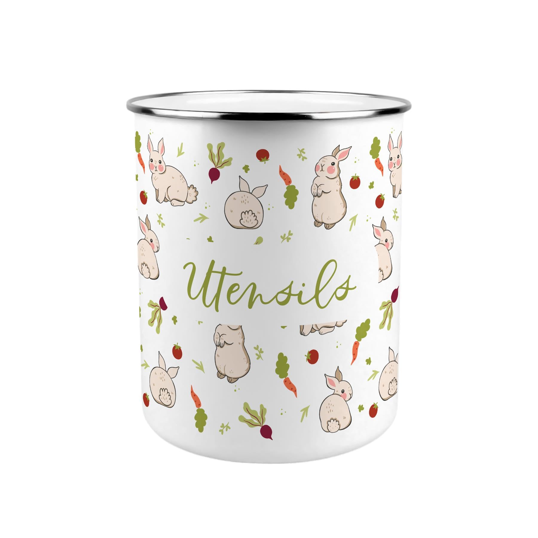 Allotment Rabbits Utensil Pot - Enamel XL Kitchen Utensil Organiser Decor Gift