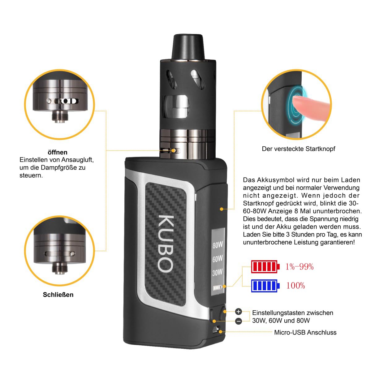 KUBO LZ80W 80W E-Zigarette mit 2000mAh Akku und 2,0ml Tank