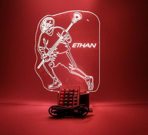Miniatura 3 de Lacrosse Luz nocturna LED Gratis Nombre personalizado Lacrosse Player Lámpara de mesa con mando a distancia, 16 opciones de color diferentes,