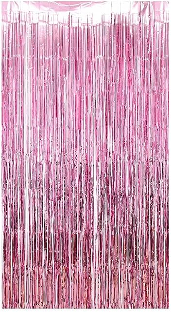 Pink Foil Curtain Fringe Tinsel - 2 Meter Door Backdrop Photoprop Party Decoration (Pink)