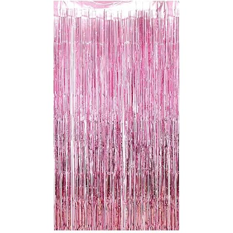Pink Foil Curtain Fringe Tinsel - 2 Meter Door Backdrop Photoprop Party Decoration (Pink) Cover