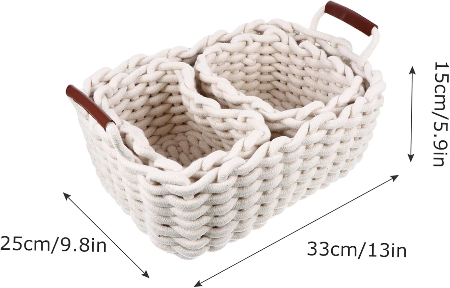 jojofuny 3pcs White Woven Cotton Rope Storage Baskets, Multipurpose Household Organizer Tote Bins for Picnic, Snack, and Sundry Storage