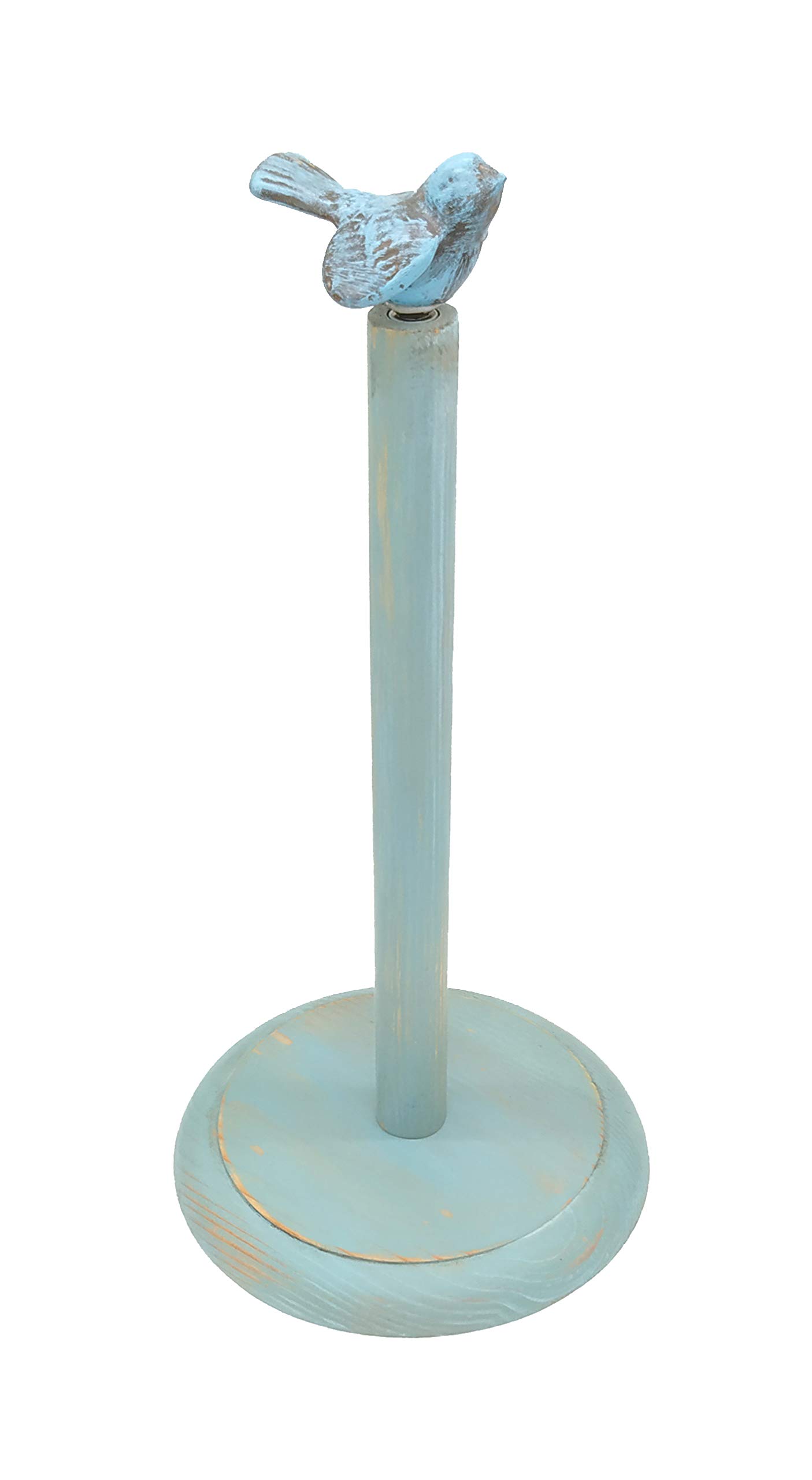 Soporte para toallas de papel de madera con diseño de pájaro, dispensador de toallas de papel de cocina fácil de rasgar con una sola mano con base pesada para rollos de toallas de papel estándar, 4