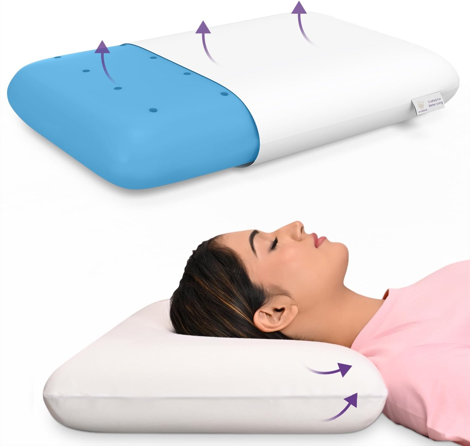 MY ARMOR Ventilated Cool Gel Memory Foam Pillow, Orthopedic Pillows for Neck Pain Relief, Queen Size - 22x14x4.5 Inches Without Cover - Pack of 1