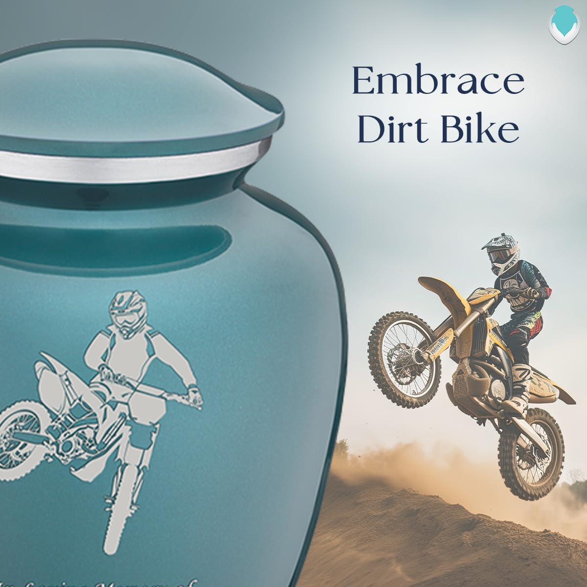 Geturns - Small Personalized Dirtbike Cremation Urns for Human Ashes I Teal Funeral Urn for Men and Women I Holds up to 44 Cubic Inches