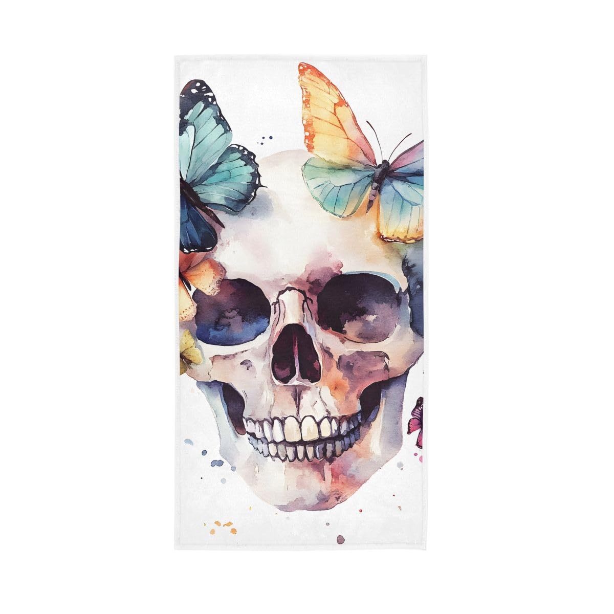 LSRCPD Watercolor Skull with Butterflies Hand Towel Soft Washcloths Cotton Hand Towels 15 x 30 Inch