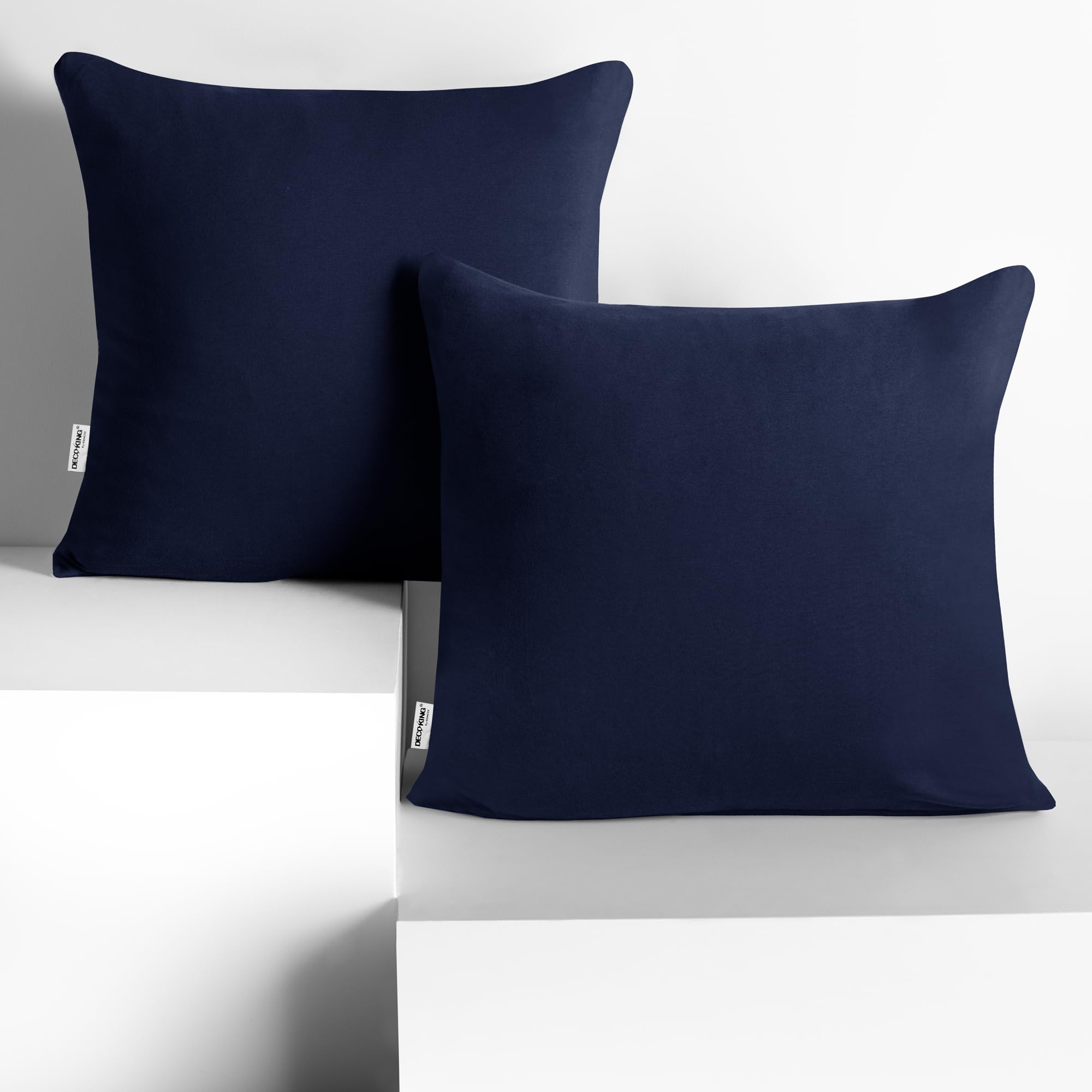 DecoKing 2 x Pillowcases 50 x 50 cm Jersey Cotton Zip Dark Blue Amber