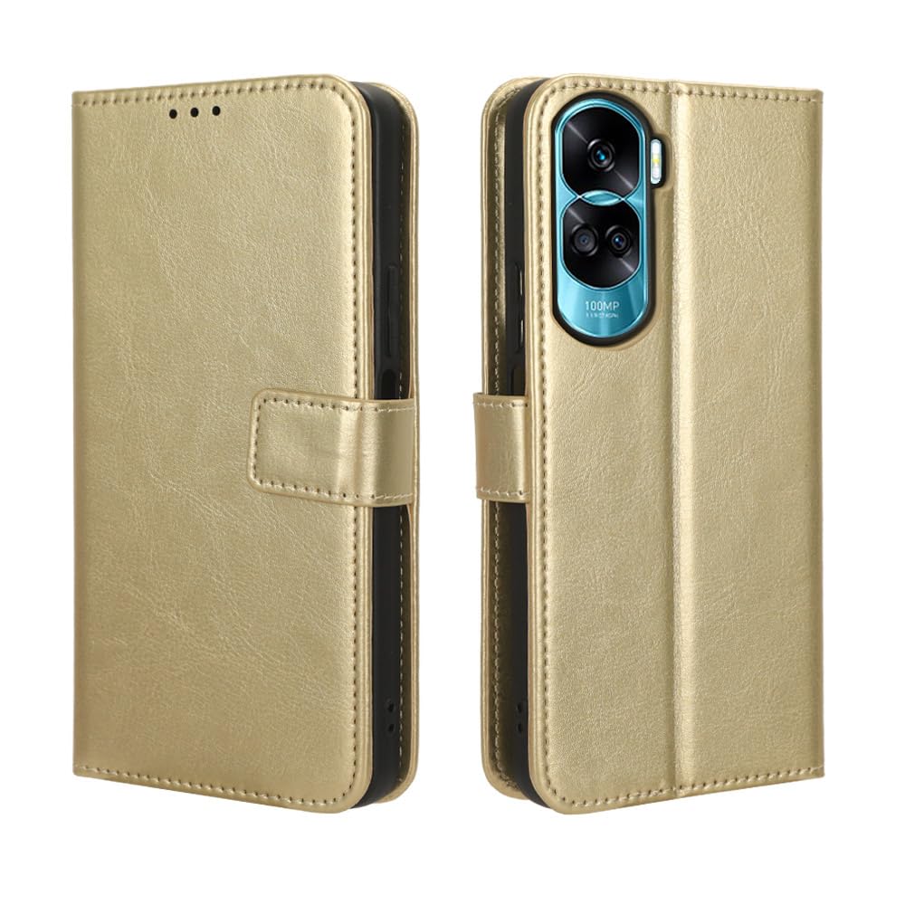 Custodia A Portafoglio HAOYE Per Honor 90 Lite – Pelle PU Con Chiusura Magnetica, Supporto E Slot Per Carte – Colore Oro