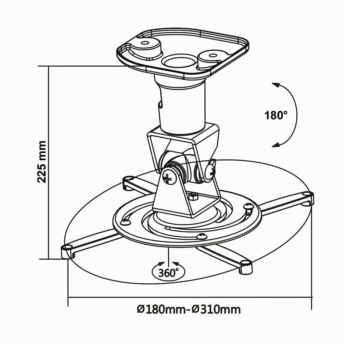 MyWall H16-1L Support Plafond pour TV Pivotant 360° Inclinaison 180° Argent