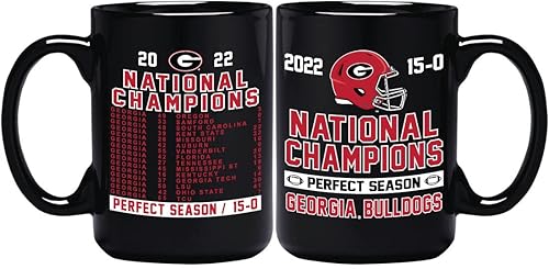 RFSJ Georgia Bulldogs 2022 Football National Championship - Taza de coleccionista de cerámica negra de 15 onzas con logotipo oficial y marcador