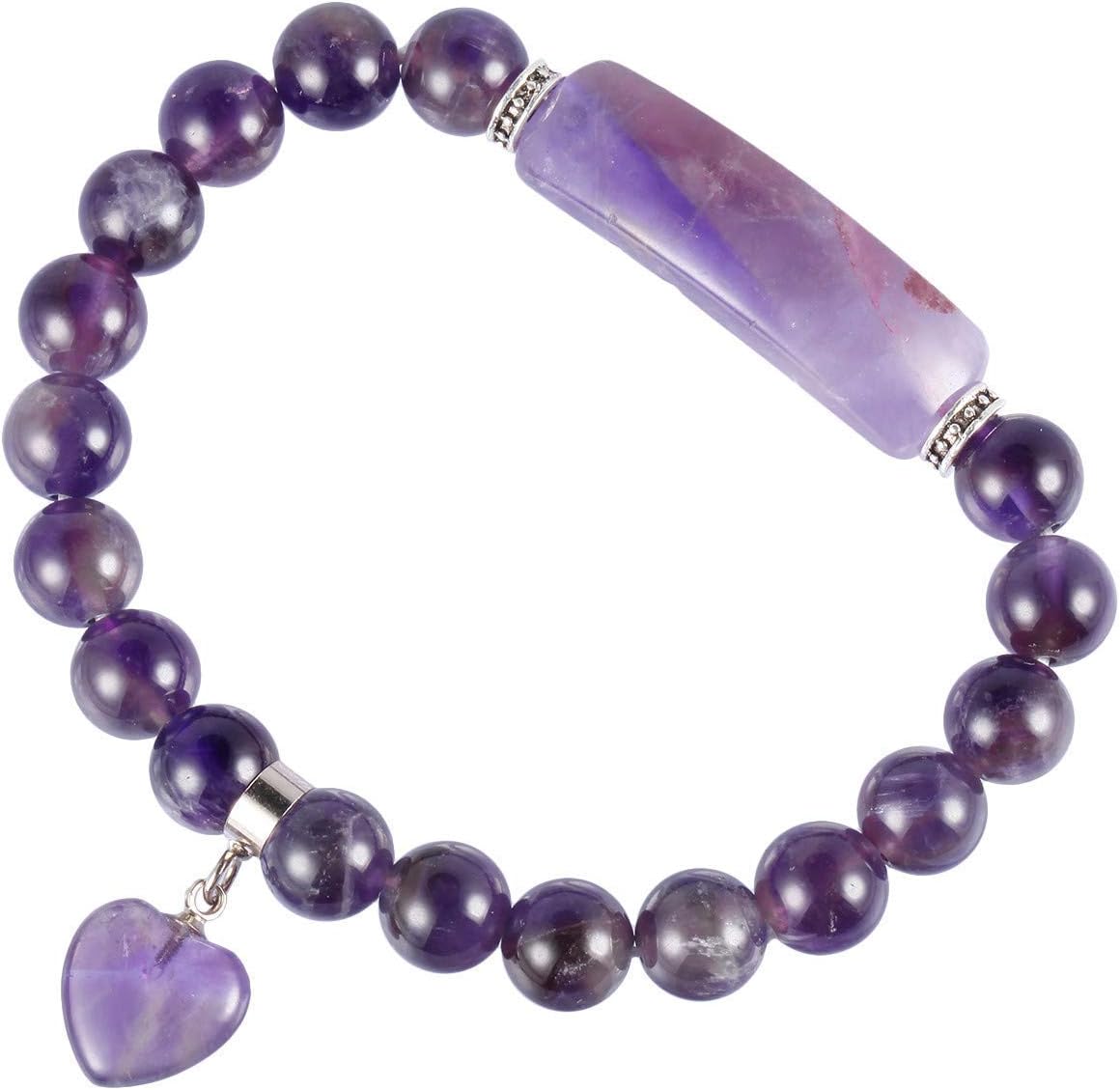 TUMBEELLUWA Pack of 2 Healing Crystal Stone 8mm Beads Bracelets Energy Heart Charm Bracelet and 7 Chakra Bracelet Set