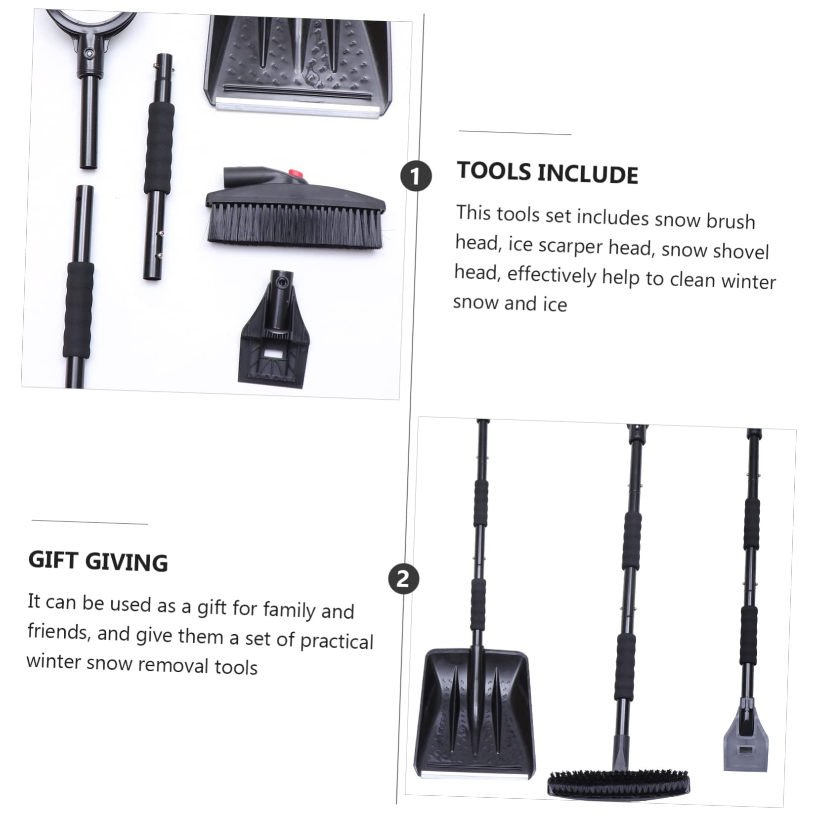 UPKOCH Pala Quitanieves Desmontable de 3 Piezas Extensible para Coche | Hierro Negro, 1 Juego, Varilla de Tres Tramos, Uso Invernal, para Maletero