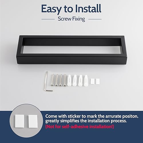 Miniatura 7 de Sayayo Toallero negro mate para baño, toalla de mano de 10 pulgadas, soporte para toallas de montaje en pared, cuadrado SUS304 de acero inoxidable