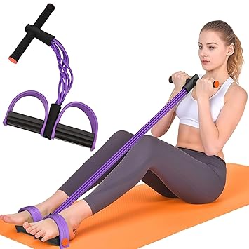 Resistance Band Puller with Foot Pedal and Foam Handles – 6 Tube NBR Rubber Exercise Band for Arm Shoulder Waist and Leg Training