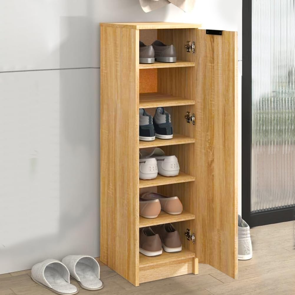 BAKAJI Meuble à Chaussures Multifonction Peu encombrant, en Bois, Anti-Rayures, Meuble Porte-Chaussures avec 6 Compartiments et 5 étagères, idéal pour Maison, entrée, Bureau, Salon, 30 x 35 x 100 cm