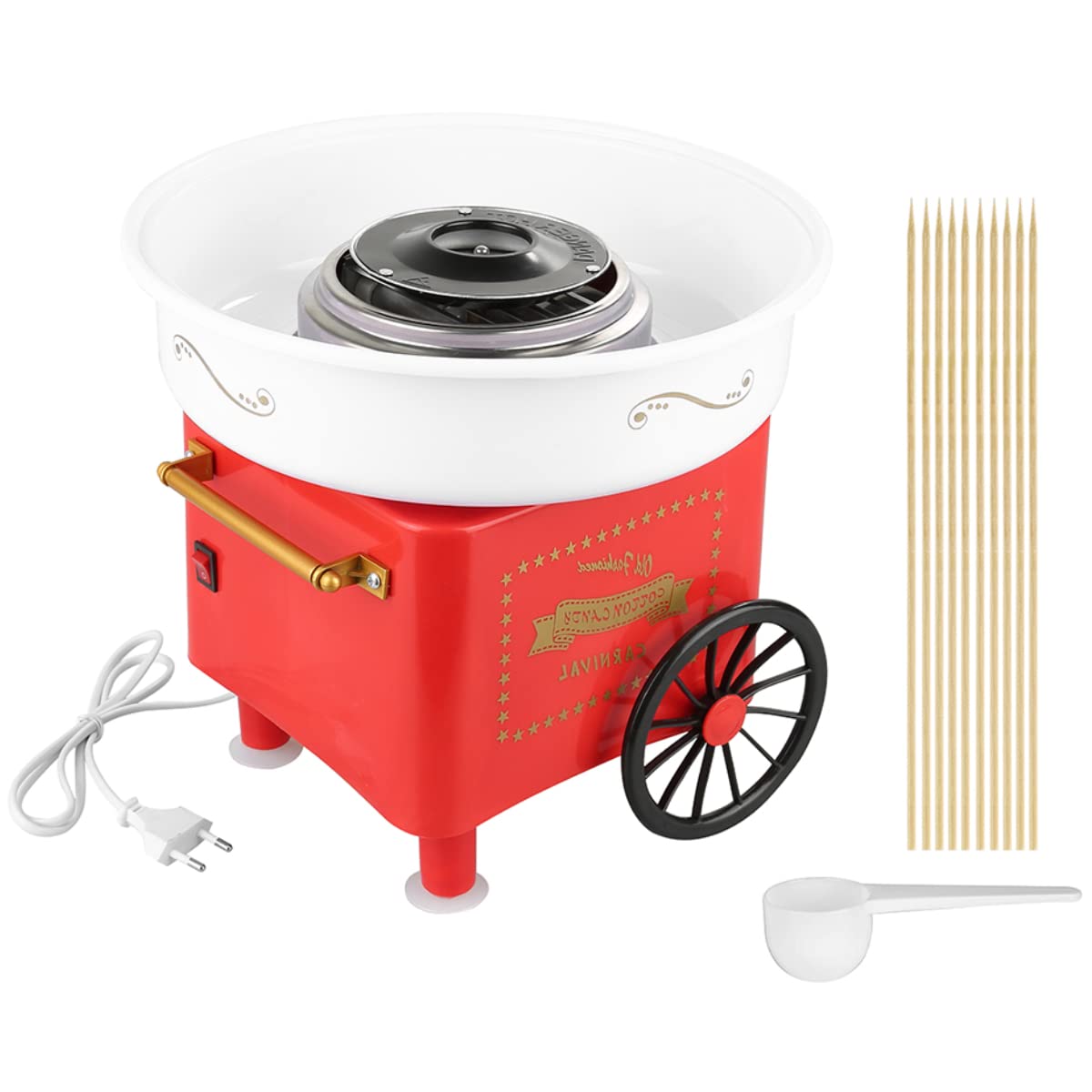 450W Zuckerwattemaschine Set für Zuhause Cotton Candy Machine mit Messlöffel und 10er Stäbchen, für Geburtstagsfeiern, Kindertag und Weihnachten (Rot B)