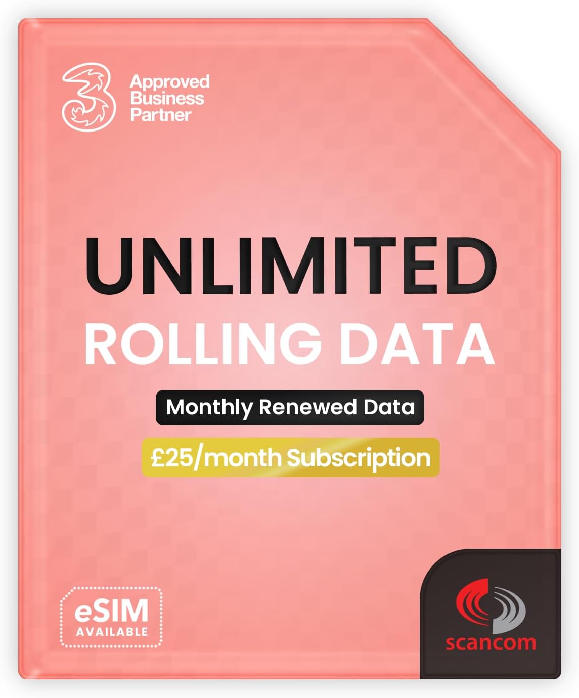 – Three Unlimited 5G Data SIM Card - No Contract or Credit Check - Rolling 30-Day £25/Month Subscription