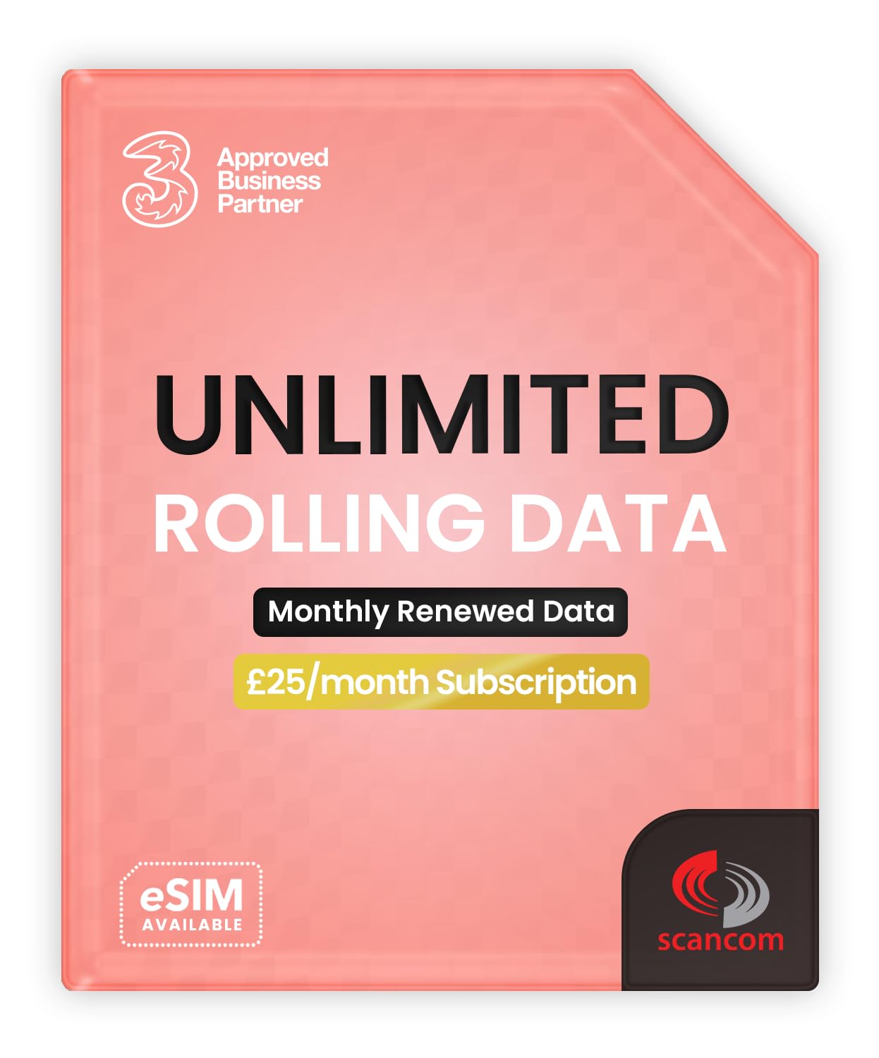 Three Unlimited 5G Data SIM Card - No Contract or Credit Check - £25/Month Rolling 30-Day Subscription