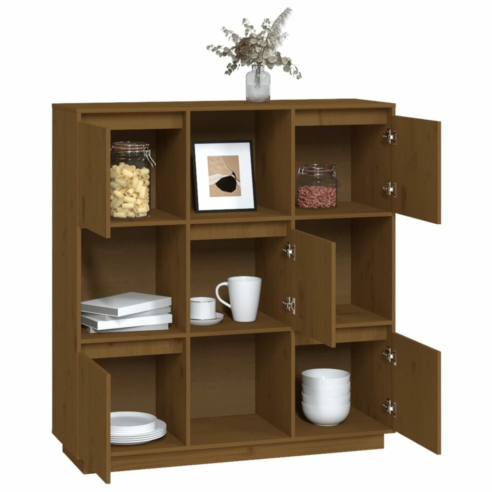 Aparador Alto de Madera Maciza de Pino - Estilo Moderno y Espacioso para Decoración de Interiores